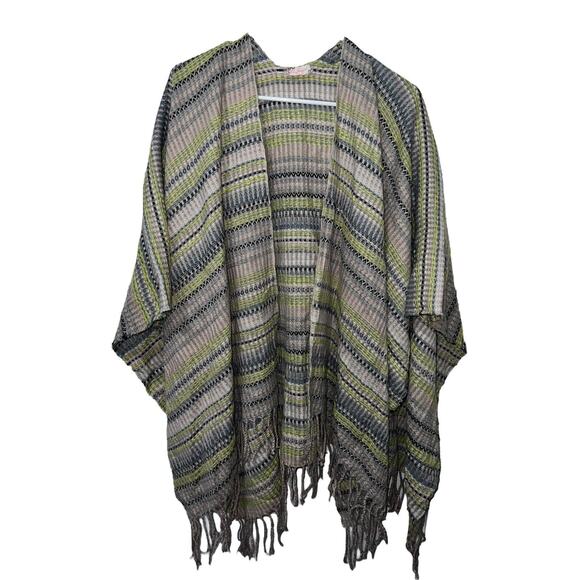 Free People Shawl Women’s One Size Multicolor Striped Knit Wrap Poncho Kimono - Picture 2 of 13